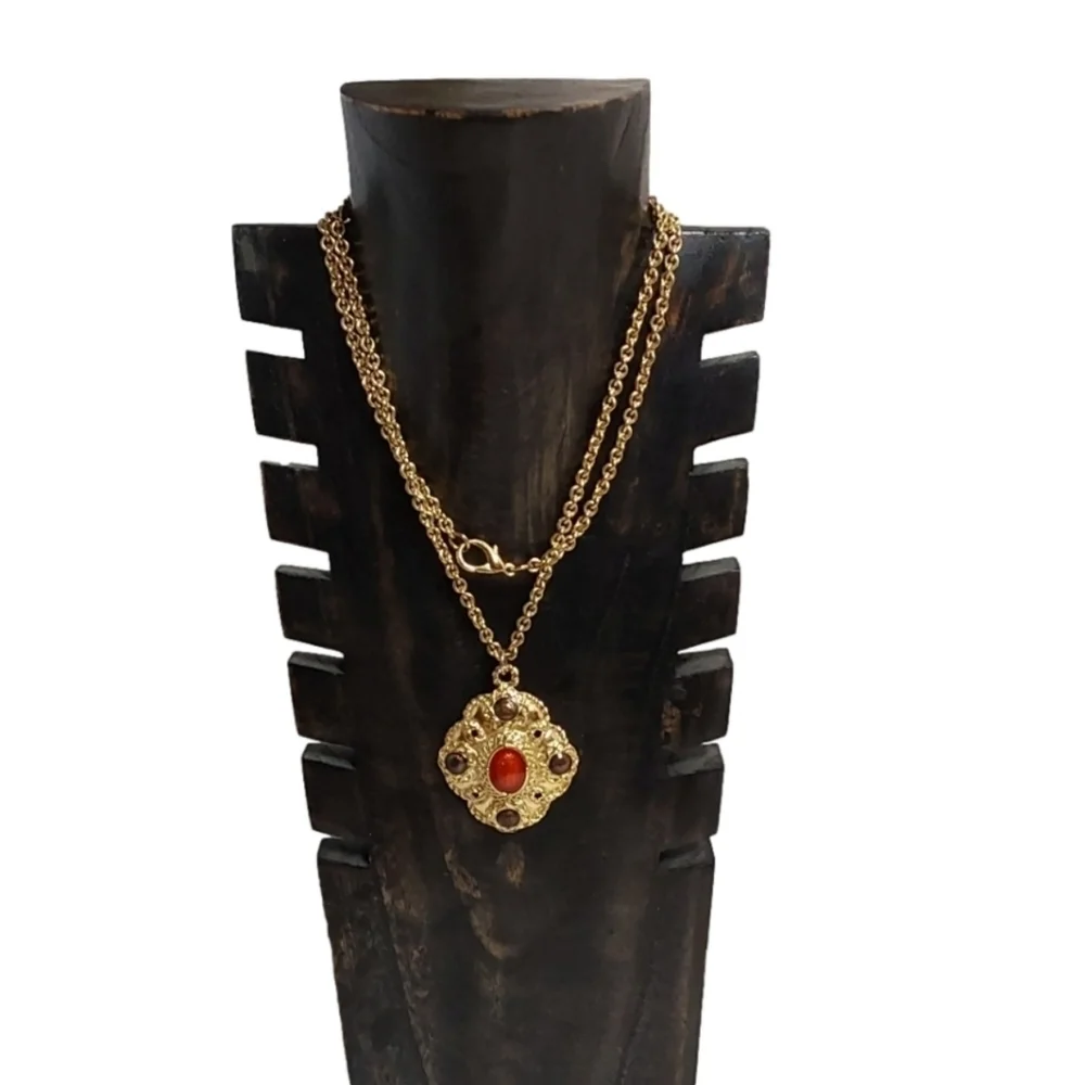 Gold PLATED GOTHIC‎ LONG NECKLACE WITH CHOCOLATE RUBY STONES